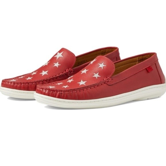 MARC JOSEPH Red Leather Driver with Gold Star Detail Loafer Size 2 NIB - Picture 1 of 8